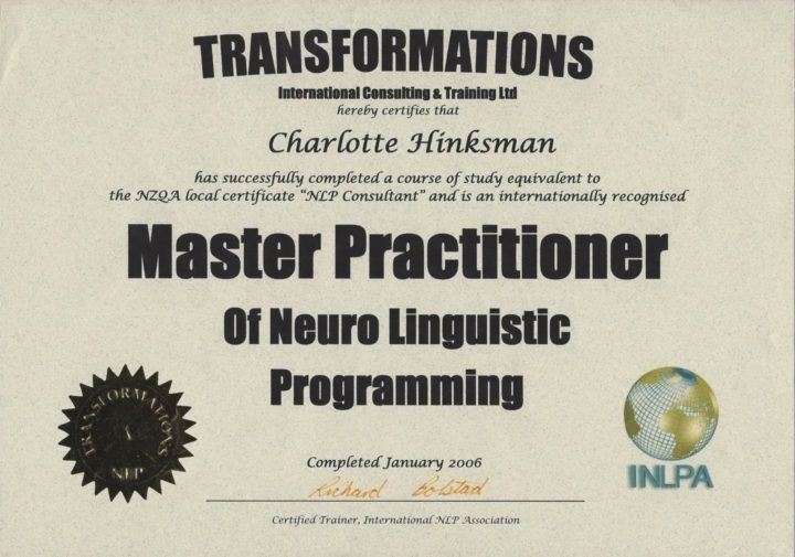 Charlotte Schuckard Master Practitioner of NLP